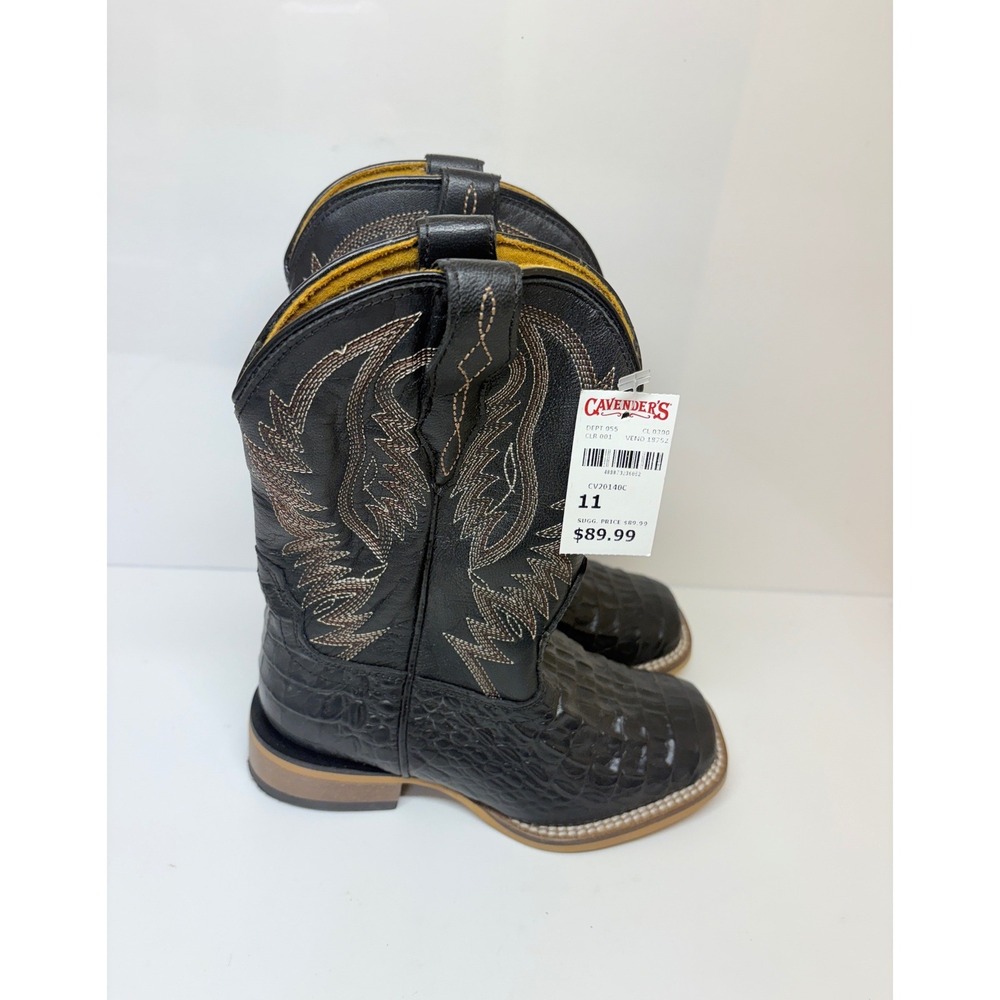 Cavenders Boys Toddler 11 Black Crocodile Print Square Toe Cowboy Boots